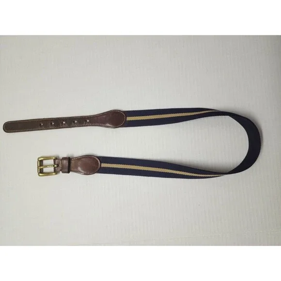 Dooney Bourke Mens Wool Surcingle Canvas Leather Belt 32 Brass Dark Purple 6930 - Picture 4 of 7